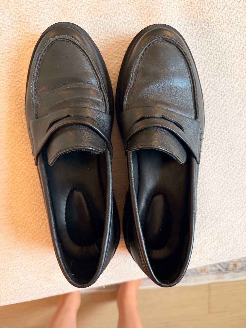 Patina Platform Black Leather Penny Loafers